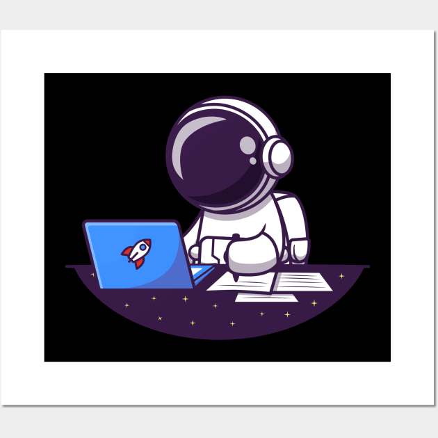 Astronaut Working On Laptop And Writing Cartoon Wall Art by Catalyst Labs